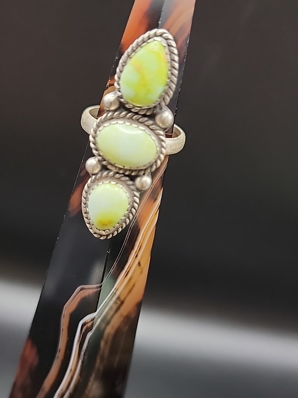 Brushed Sterling Silver Palomino Turquoise 3-Stone Statement Ring Adjustable NEW